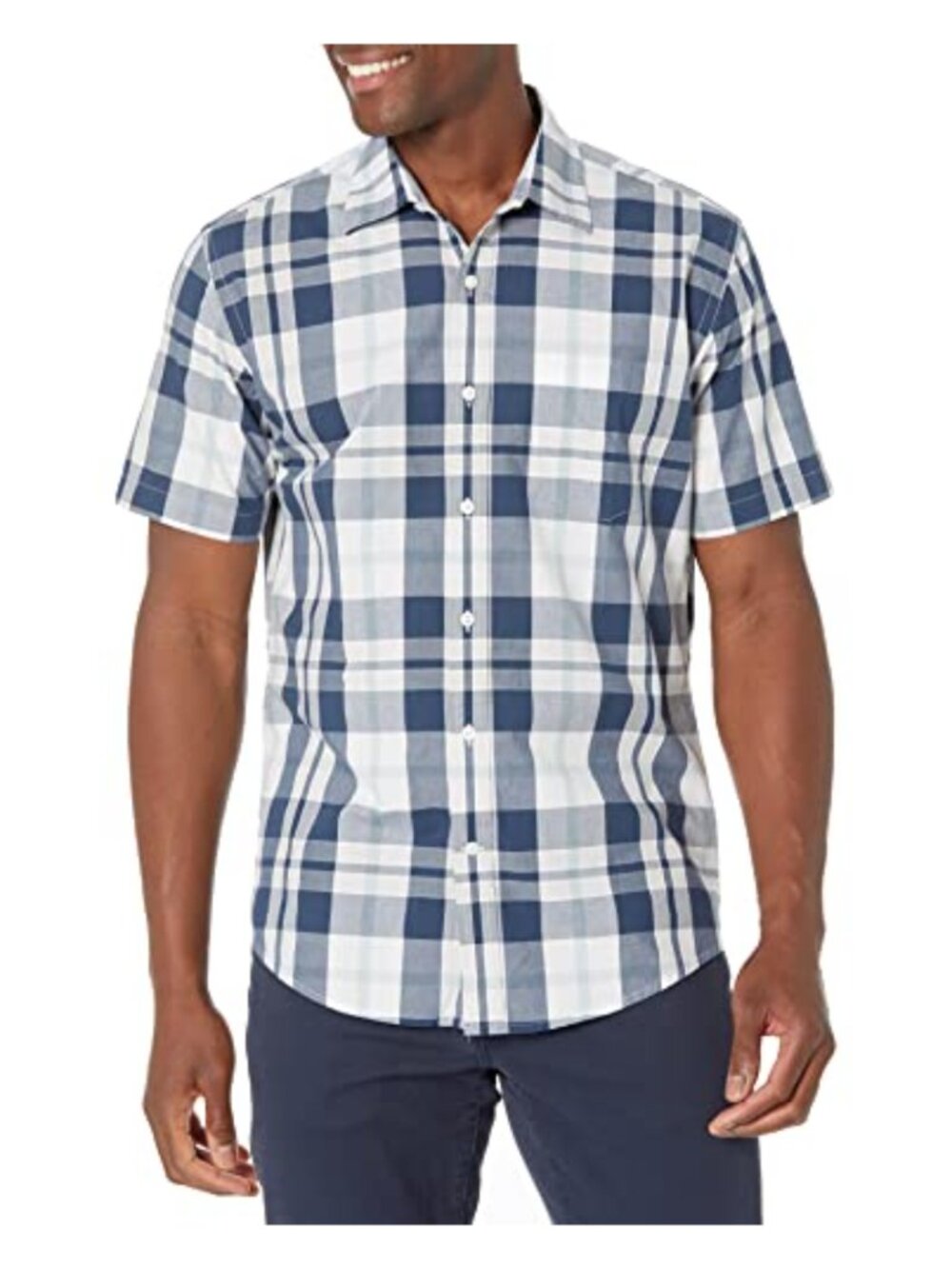 Men's Regular-Fit Short-Sleeve Button-Down Shirt Plaid Print Poplin